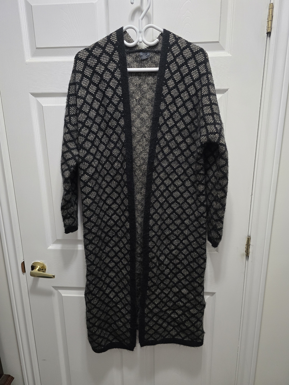 Paraphrase Black and Gray Open-Front Longline Women's Cardigan